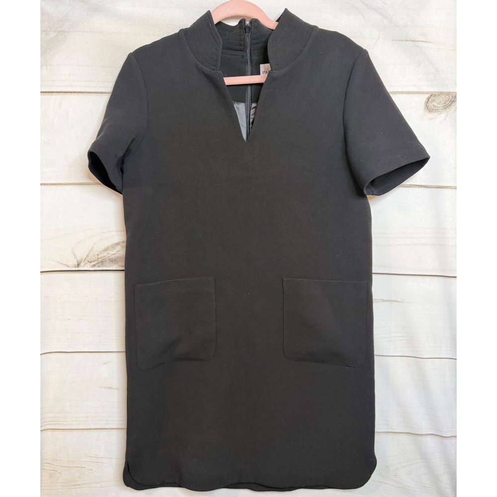 Patty Kim Simone Dress Black Italian Ponte Knit Mock Neck V-Notch Mini S NEW